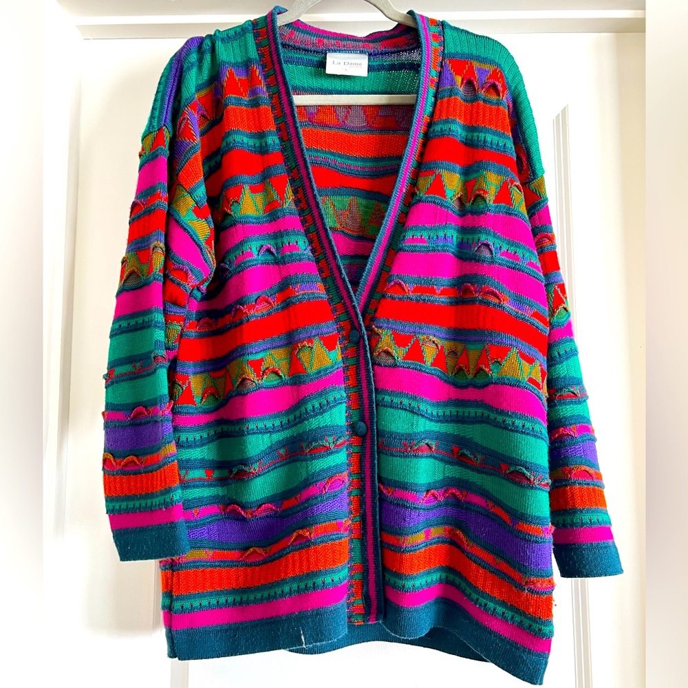 Vintage technicolor cardigan size large